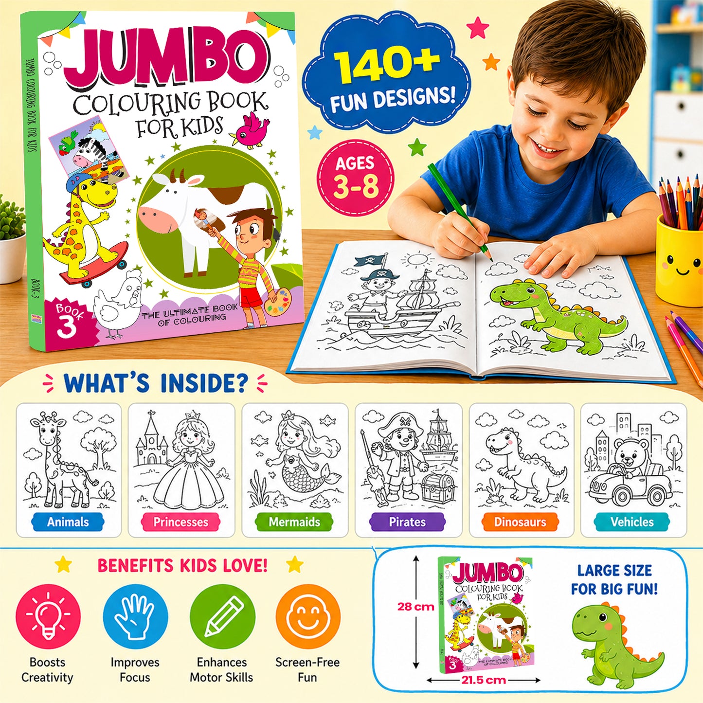 Jumbo Colouring Book 3 - Activity Colouring Book for 3 to 6 years kids