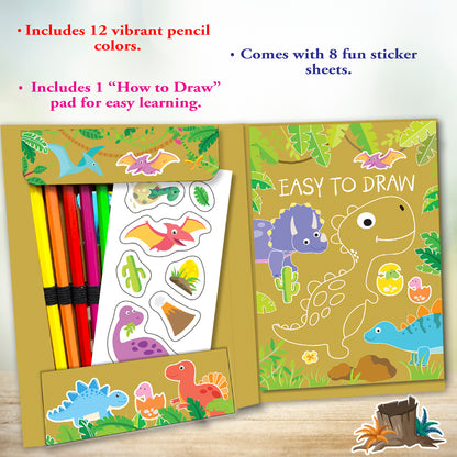 Draw, Colour & Paste – Dinosaurs | How to Draw Activity Book for Kids | Dinosaur Drawing & Colouring Book