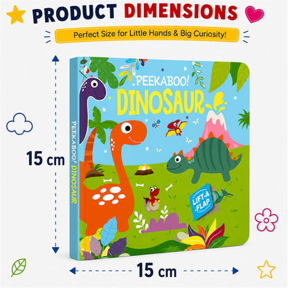 Peekaboo! Dinosaurs product dimensions - 15cm x 15cm perfect size for little hands