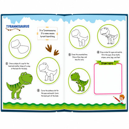 How to Draw Dinosaur Book | Step-by-Step Dinosaur Drawing Book for Kids | Learn to Draw Activity Book