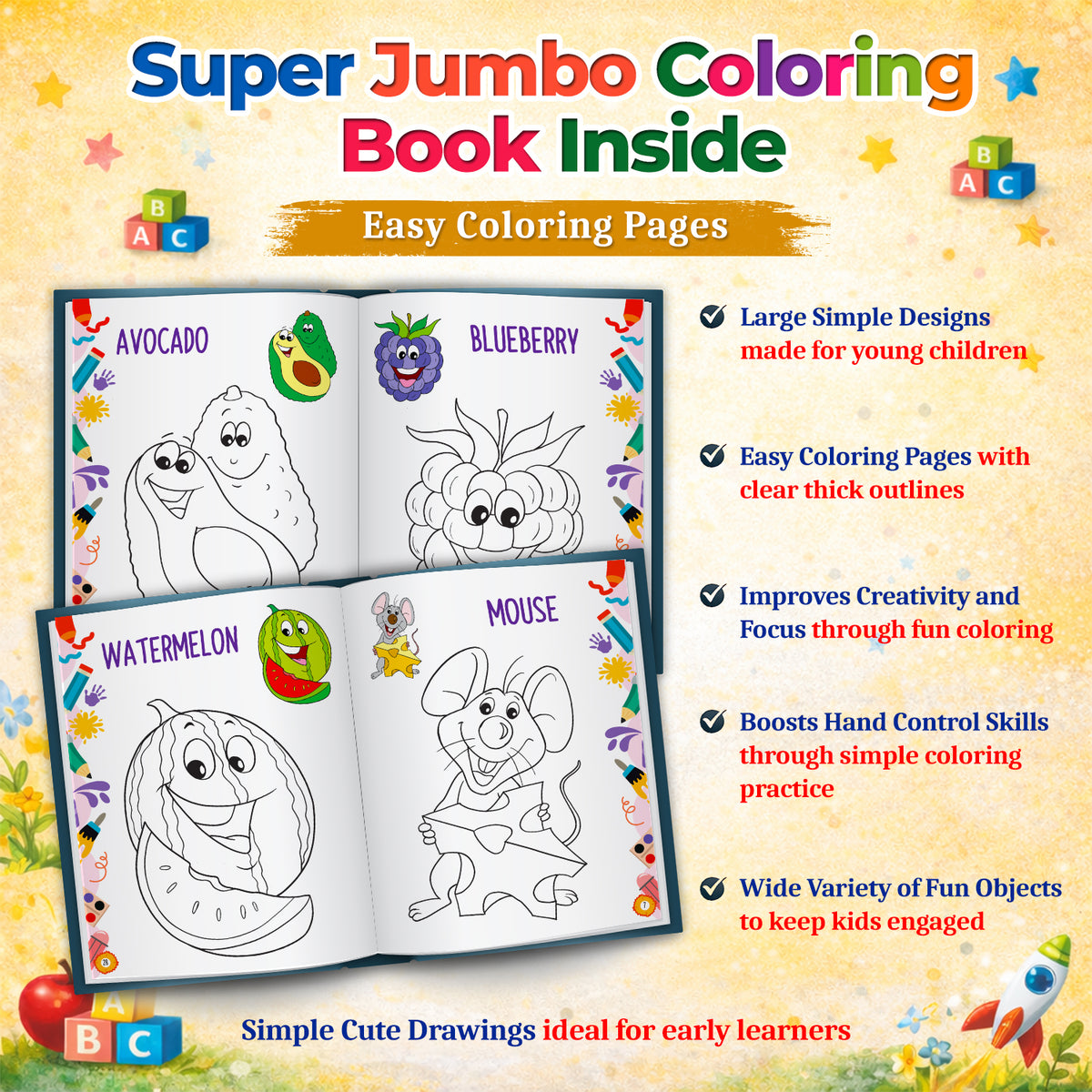 Super Pencil Control & Jumbo Coloring Books Combo | 2-in-1 Activity Set for Kids