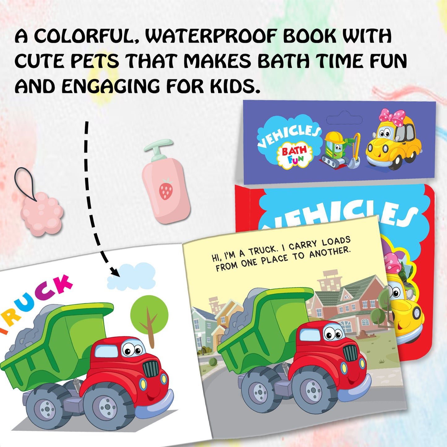 Vehicles Bath Book | Waterproof Soft Bath Book for Babies & Toddlers | Interactive Vehicle Learning Book