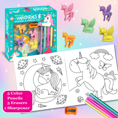 Magical unicorns eraser & pencil kit