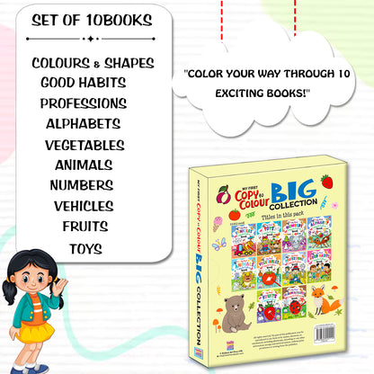 My First Copy to Colour Big Collection – 10 Books Set | Copy & Color Activity Book Set for Kids | Early Learning Collection