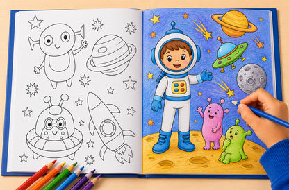 Space Eraser & Pencil Kit - Colouring book pages 2