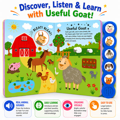 Farm Animals Sound Book | Interactive 5-Button Animal Sounds Book for Babies & Toddlers | Fun Early Learning Sound Book