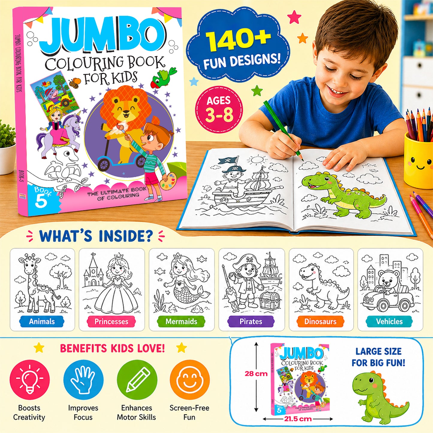 Jumbo Colouring Book 5 | Activity Coloring Book for Kids Aged 3 to 6 Years