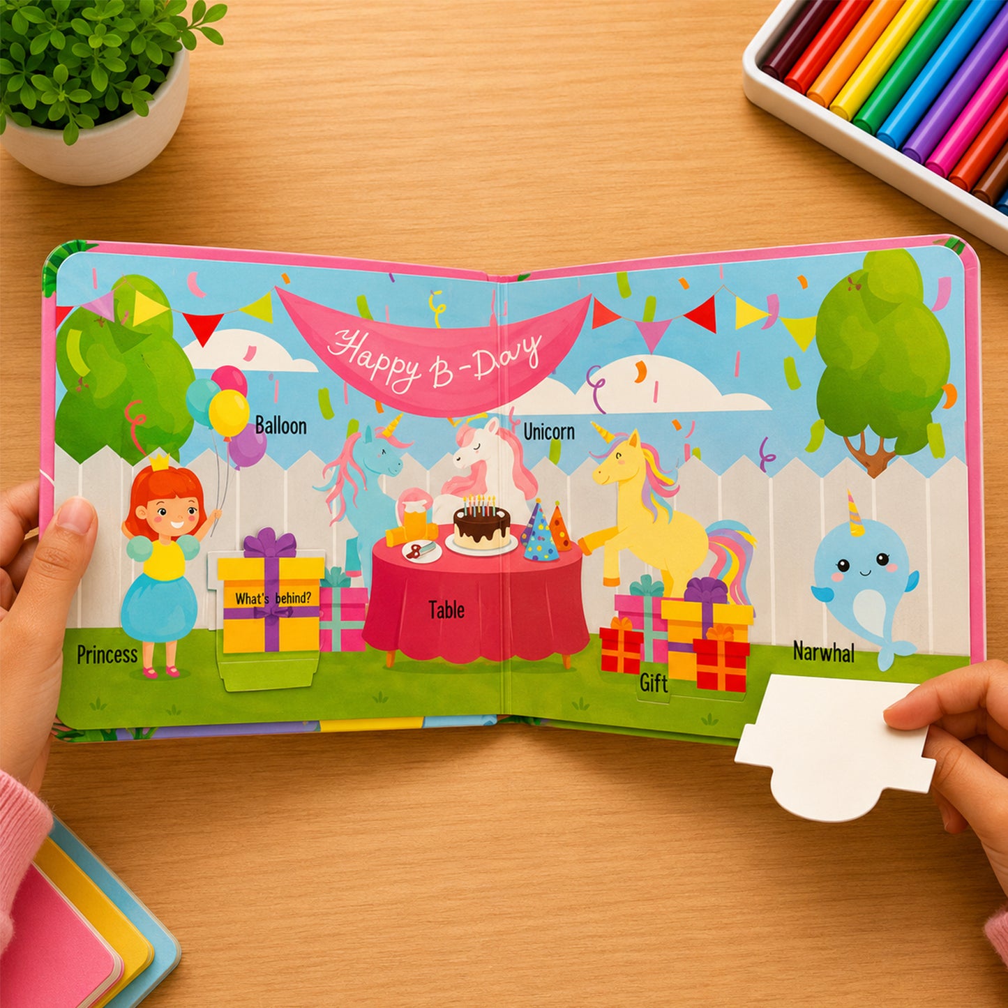 Peekaboo! Unicorns product dimensions - 15cm x 15cm perfect size for little hands