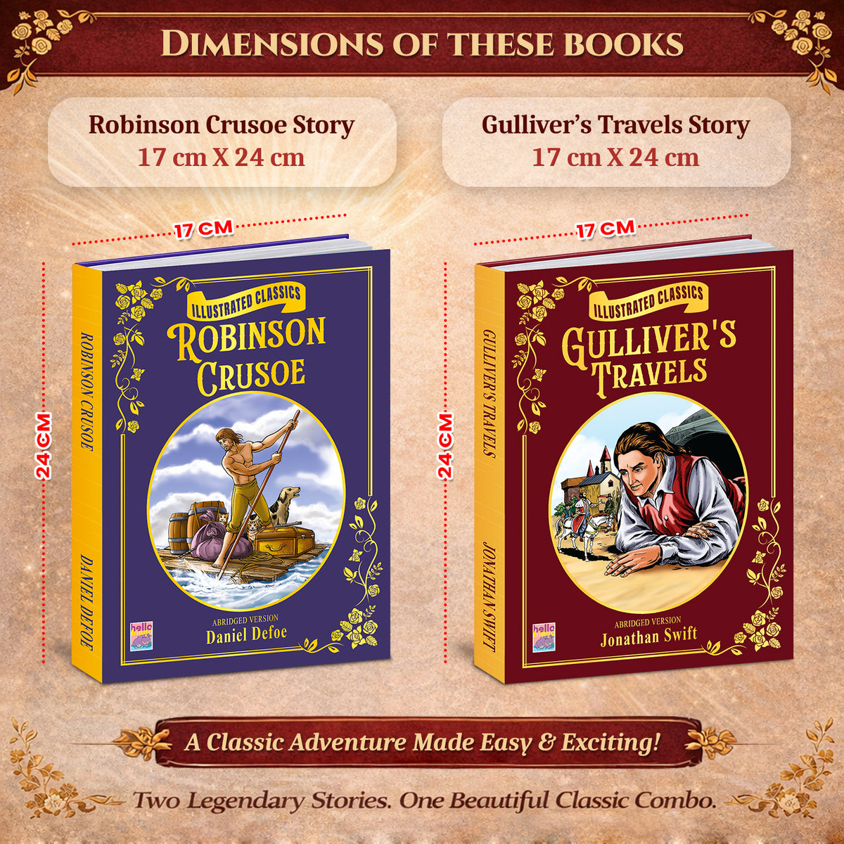 Illustrated Classics Story Book Combo | Robinson Crusoe & Gulliver's Travels | 2 Books for Kids 6+
