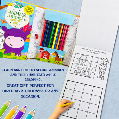 Animals Travel Art Kit | Animal Coloring & Activity Book for Kids | Creative Travel Art Kit