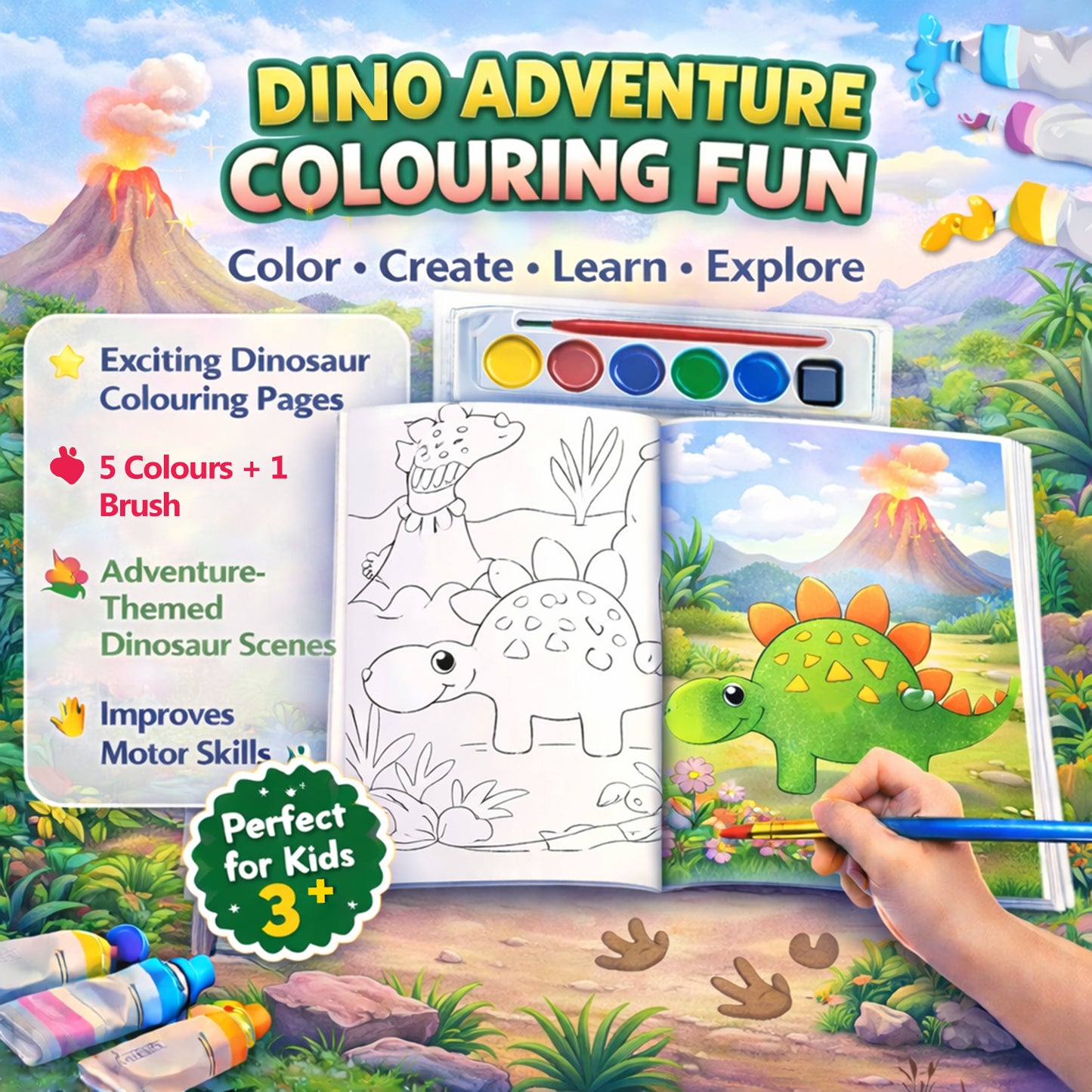 Dinosaurs Colouring Book | Dinosaur Coloring Activity Book for Kids | Creative Learning & Fun Coloring Book
