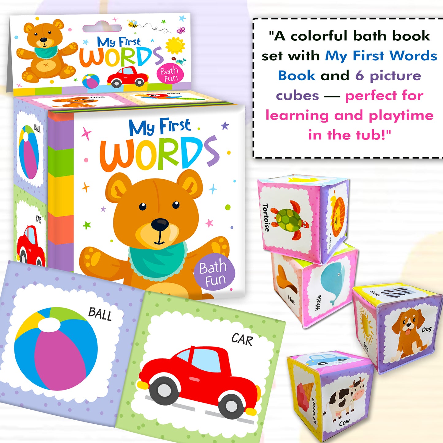 First Words Bath Book | Waterproof Soft Bath Book for Babies & Toddlers | Interactive Early Learning Book