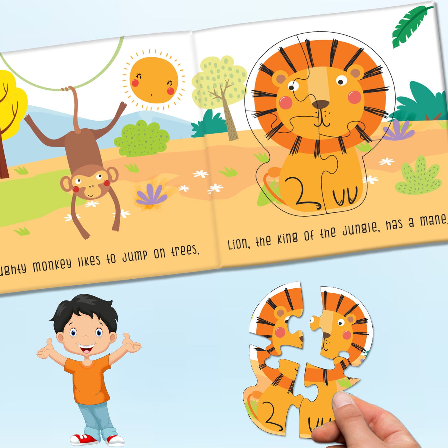 Jungle Animals Puzzle Book | Board Book with Jigsaw Puzzles for Kids