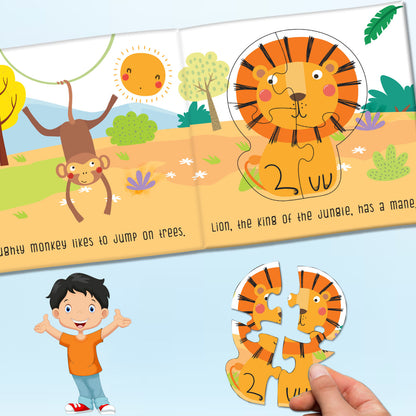 Jungle Animals Puzzle Book | Board Book with Jigsaw Puzzles for Kids