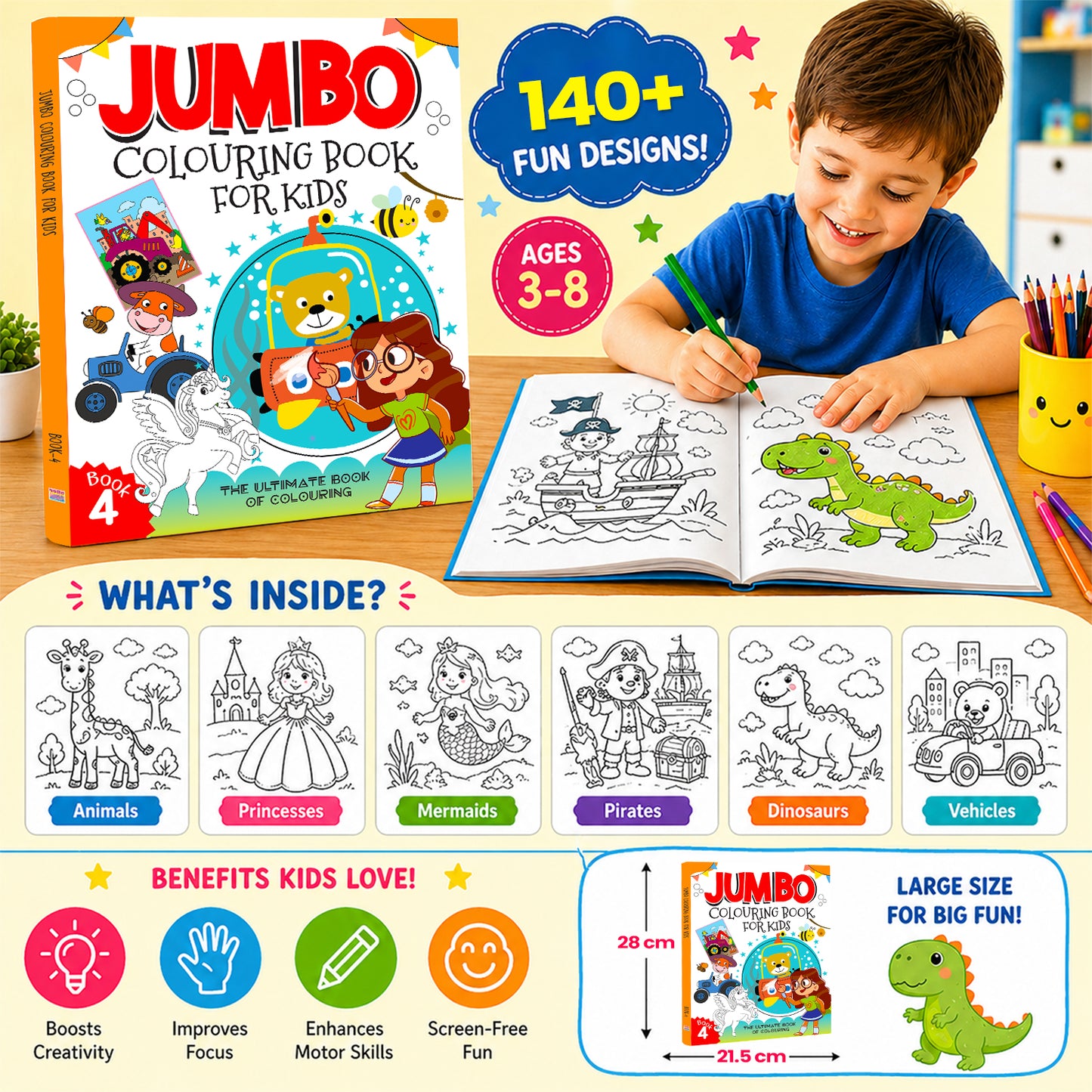 Jumbo Colouring Book 4 - Activity Colouring Book for 3 to 6 years kids