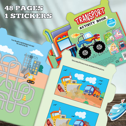 Die-Cut Transport Activity Book | Vehicle Sticker Activity Book for Kids | Creative Learning & Play Book