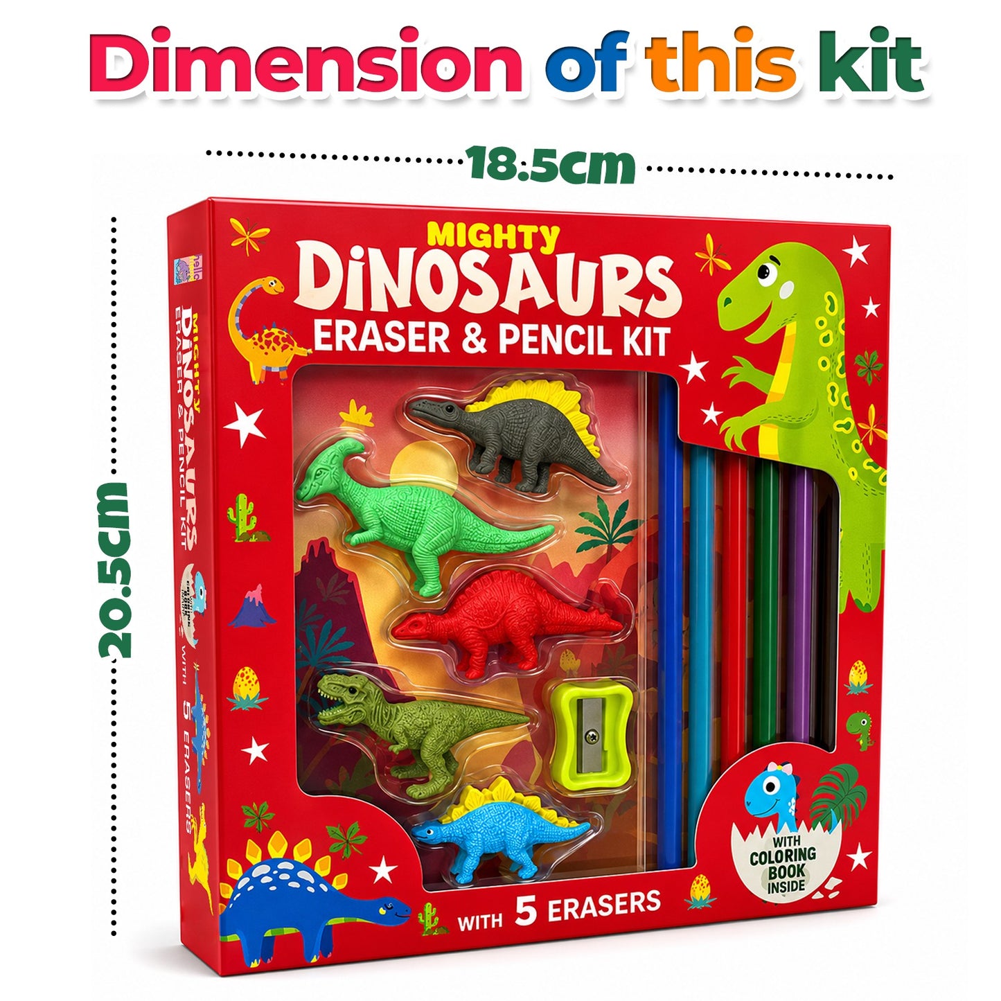 Mighty Dinosaurs Eraser & Pencil Kit - Box back