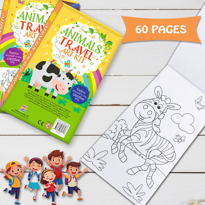 Animals Travel Art Kit | Animal Coloring & Activity Book for Kids | Creative Travel Art Kit