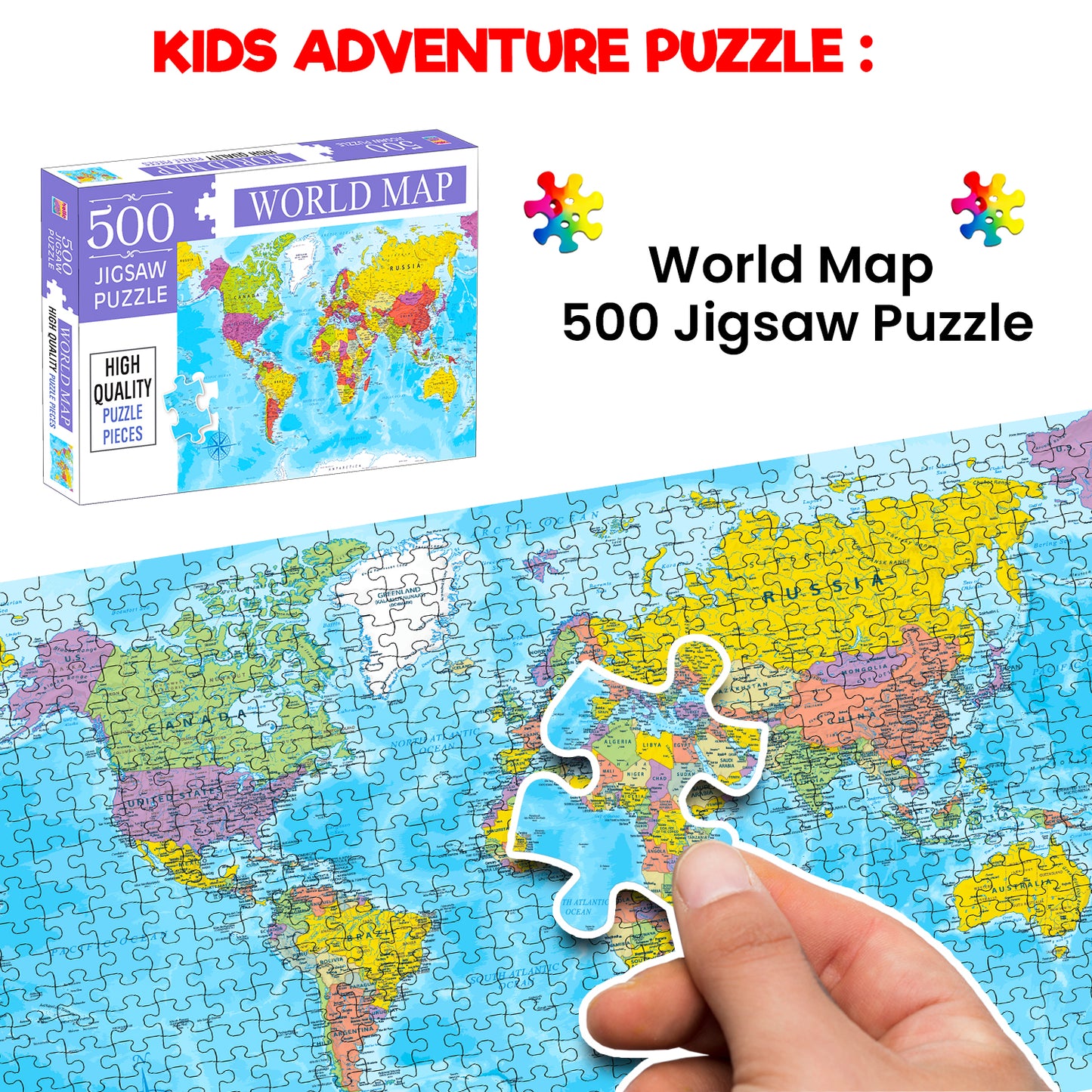 World Map Jigsaw Puzzle | 500 Piece Educational Puzzle for Kids 6+