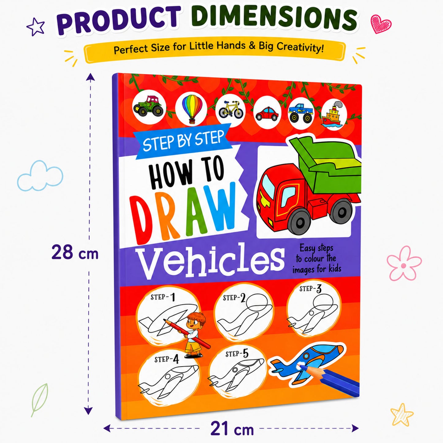 How to Draw Vehicles Book | Step-by-Step Drawing Book for Kids | Vehicle Activity Book