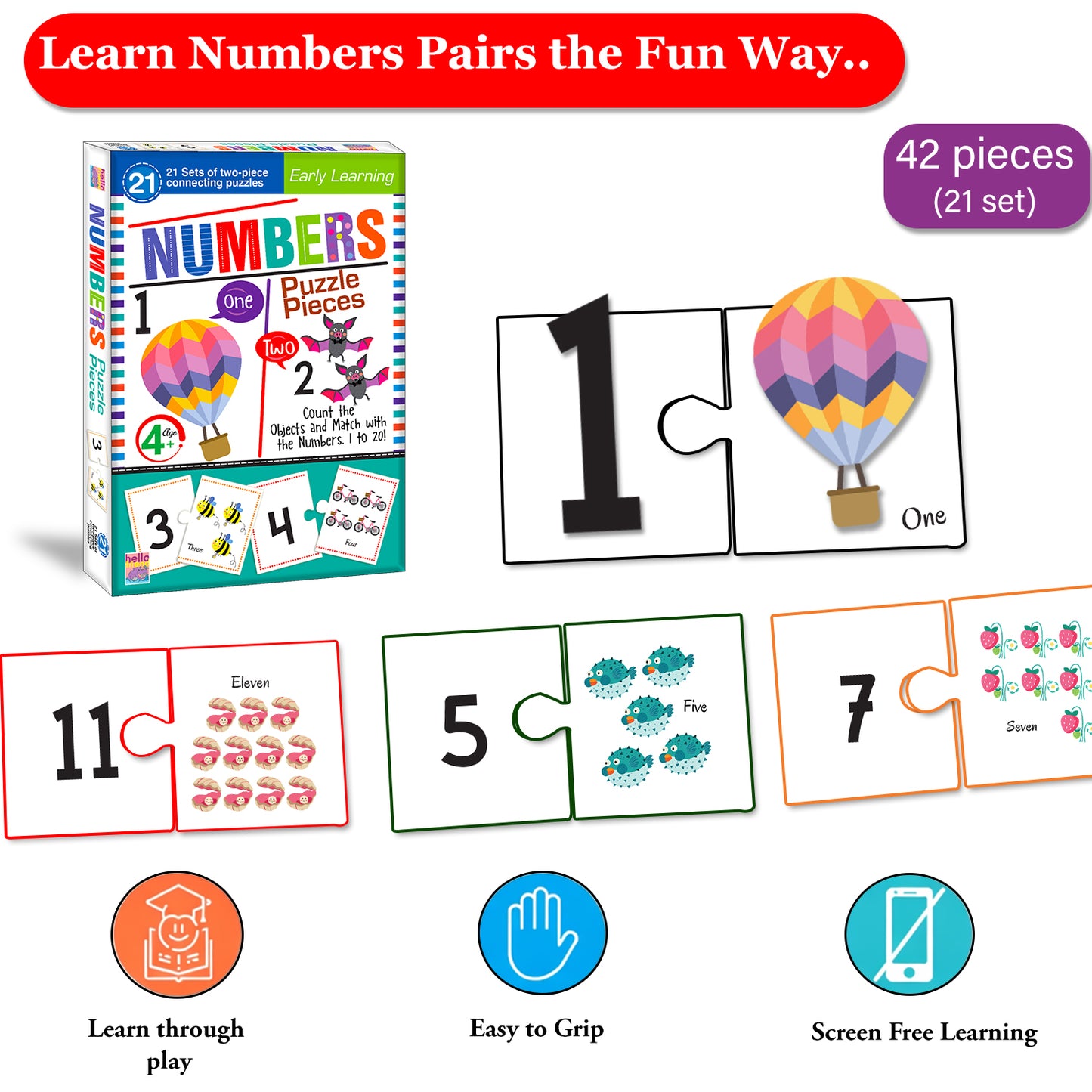 Numbers Puzzle Pieces | 2-Piece Connecting Puzzle Set for Kids