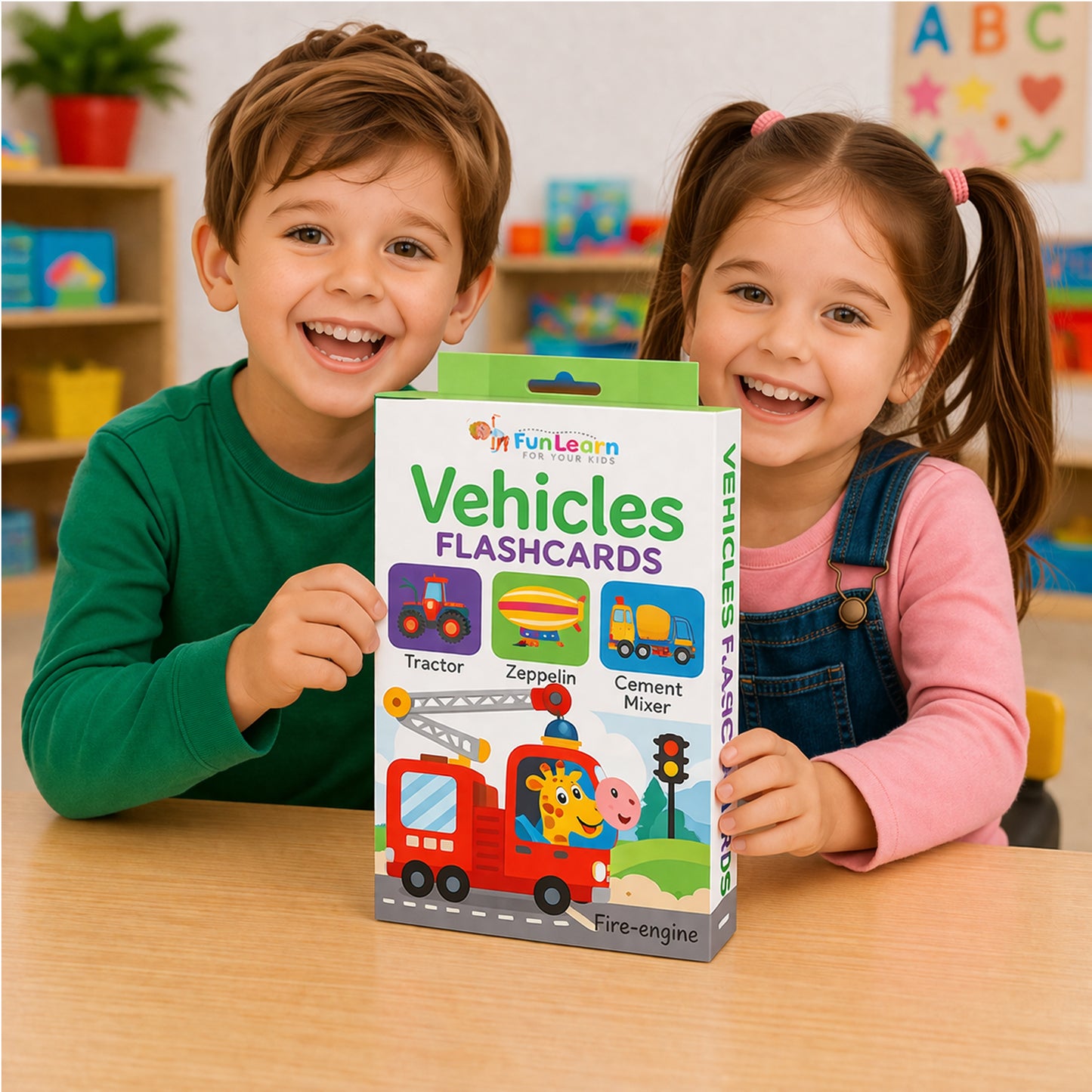 Sample Vehicles Flash Cards showing Rocket, Motorcycle and more