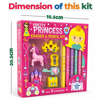 Pretty Princess Eraser & Pencil Kit with Book | Creative Stationery & Activity Set for Kids | Princess Gift Kit