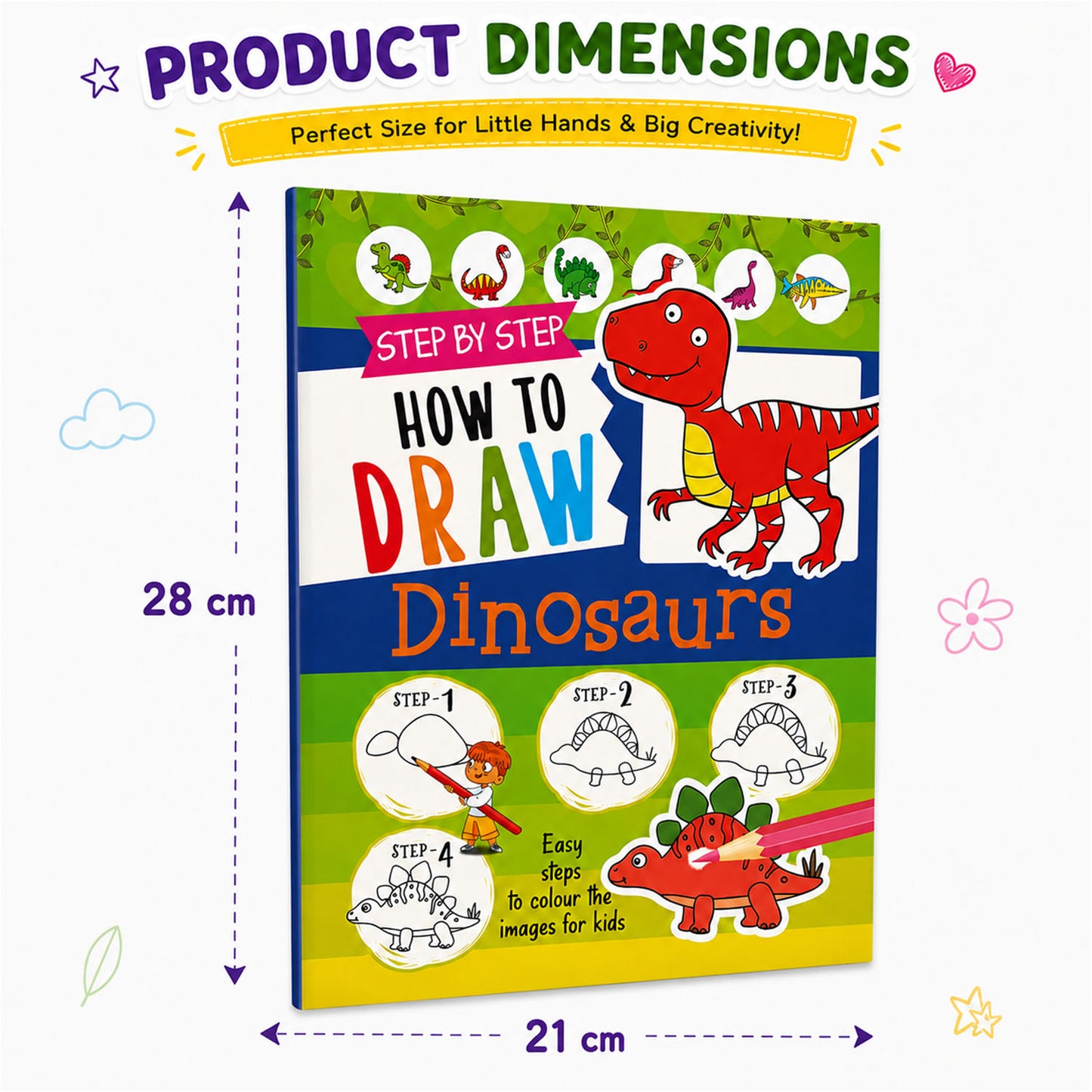 How to Draw Dinosaur Book | Step-by-Step Dinosaur Drawing Book for Kids | Learn to Draw Activity Book