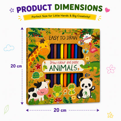 Draw, Colour & Paste – Animals | How to Draw Activity Book for Kids | Animal Drawing & Colouring Book