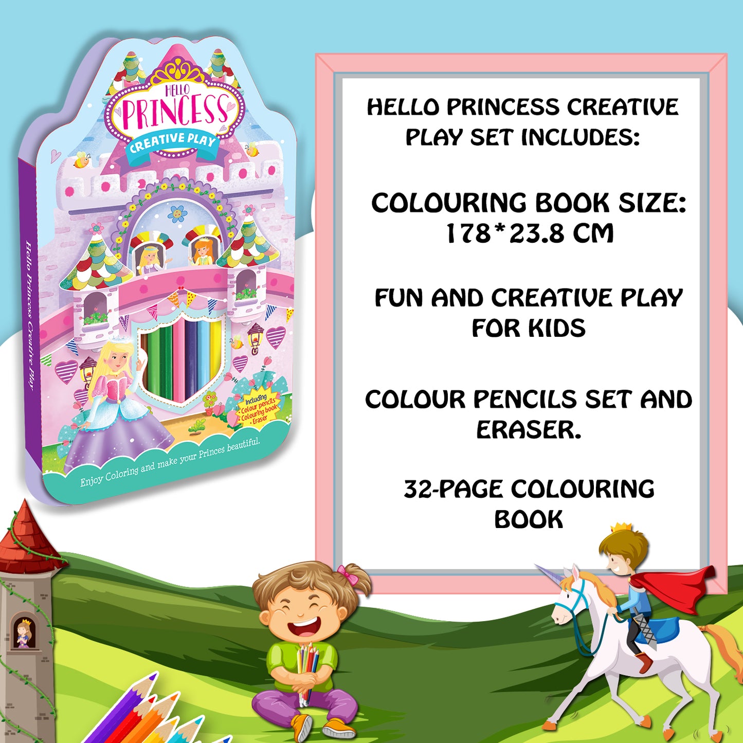 Hello Princess Colouring Kit | Princess Coloring & Creative Activity Kit for Kids | Magical Art & Learning Kit