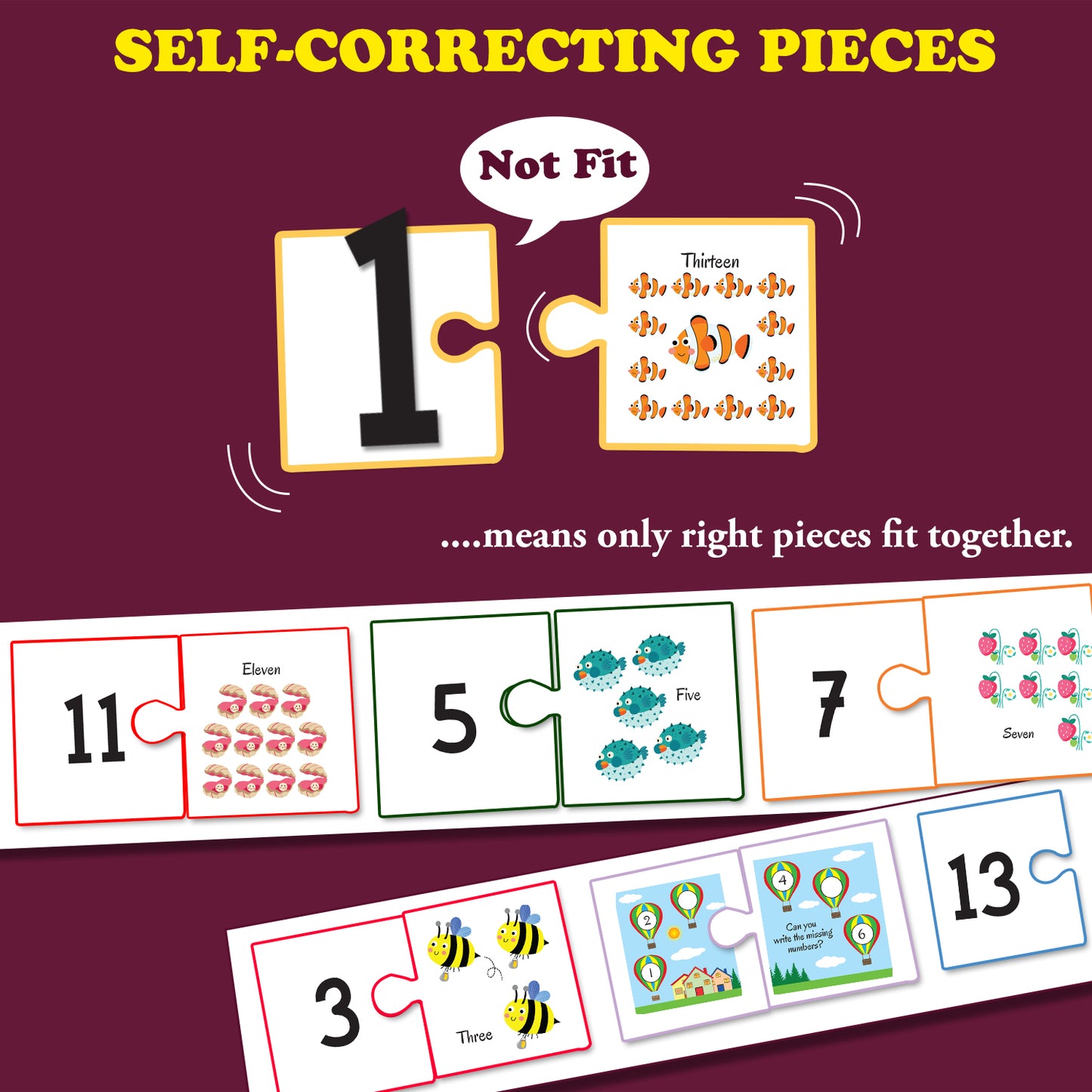 Numbers Puzzle Pieces | 2-Piece Connecting Puzzle Set for Kids