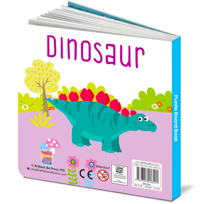 Dinosaur Puzzle Board Book back cover showing ISBN 9789355418401 - RPB-004 - Stegosaurus illustration