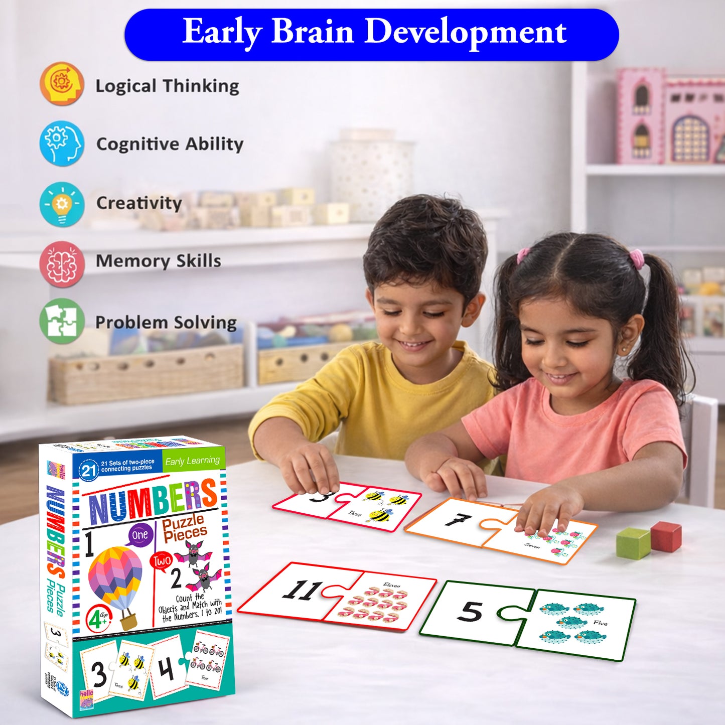 Numbers Puzzle Pieces | 2-Piece Connecting Puzzle Set for Kids