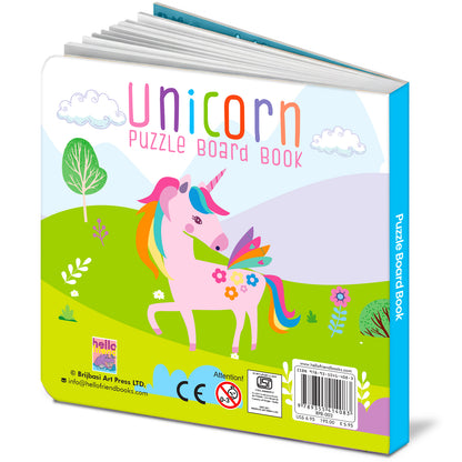 Father and daughter enjoying Unicorn Puzzle Board Book together - interactive read and play