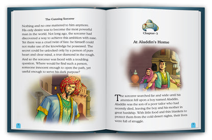 Aladdin and the Magic Lamp - Interior spread: The Cunning Sorcerer / At Aladdin's Home