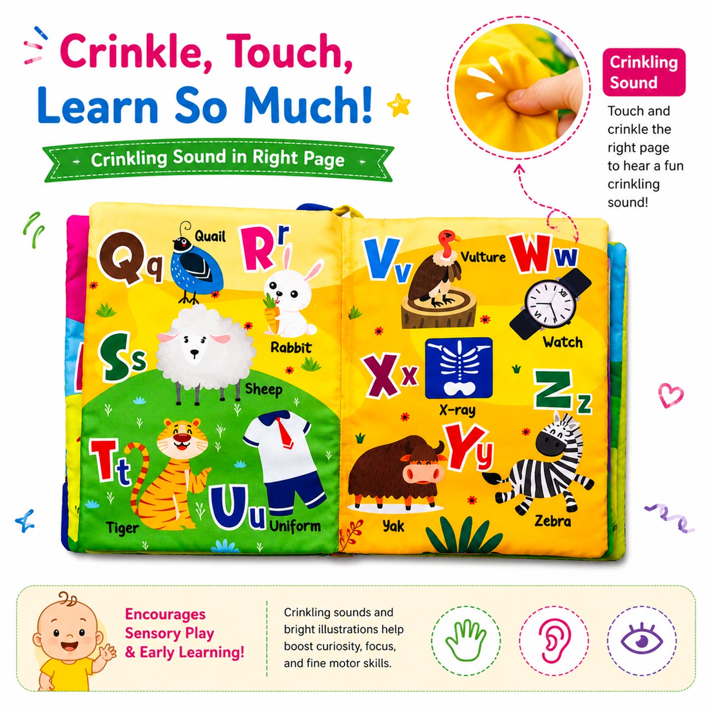 Fun With Alphabets Cloth Book - Crinkling sound feature