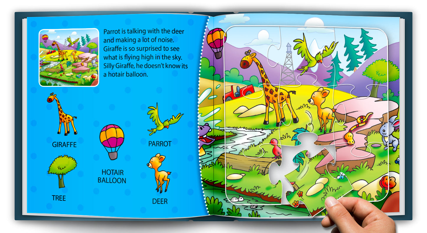 Amazing Animals Puzzle Board Book - 6 Amazing Animals Puzzles in One Book showing all 6 puzzle scenes