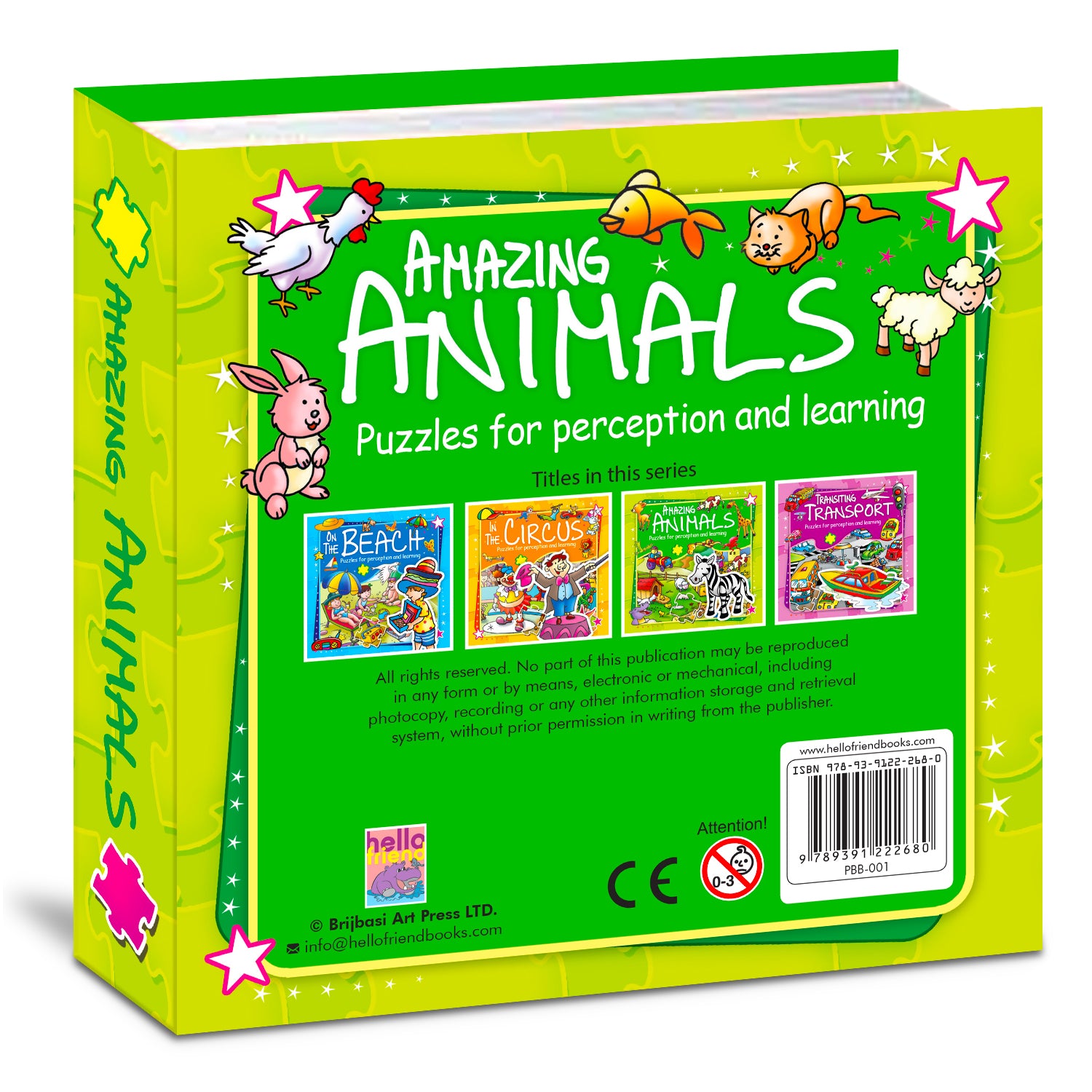 Amazing Animals Puzzle Board Book back cover showing ISBN 9789391222680 - PBB-001