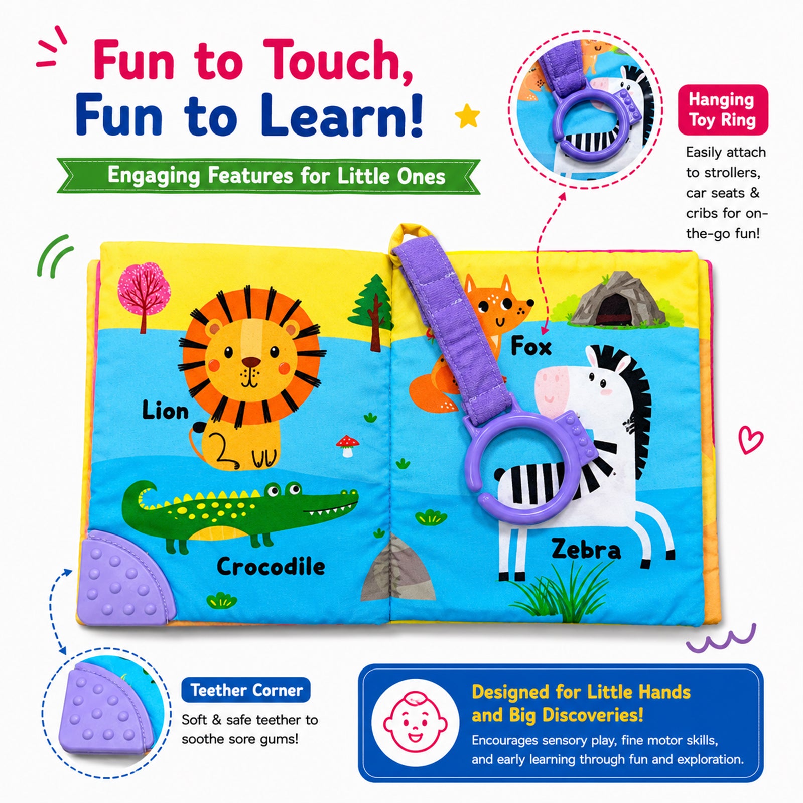 Fun With Animals Cloth Book - Squeaky toy feature