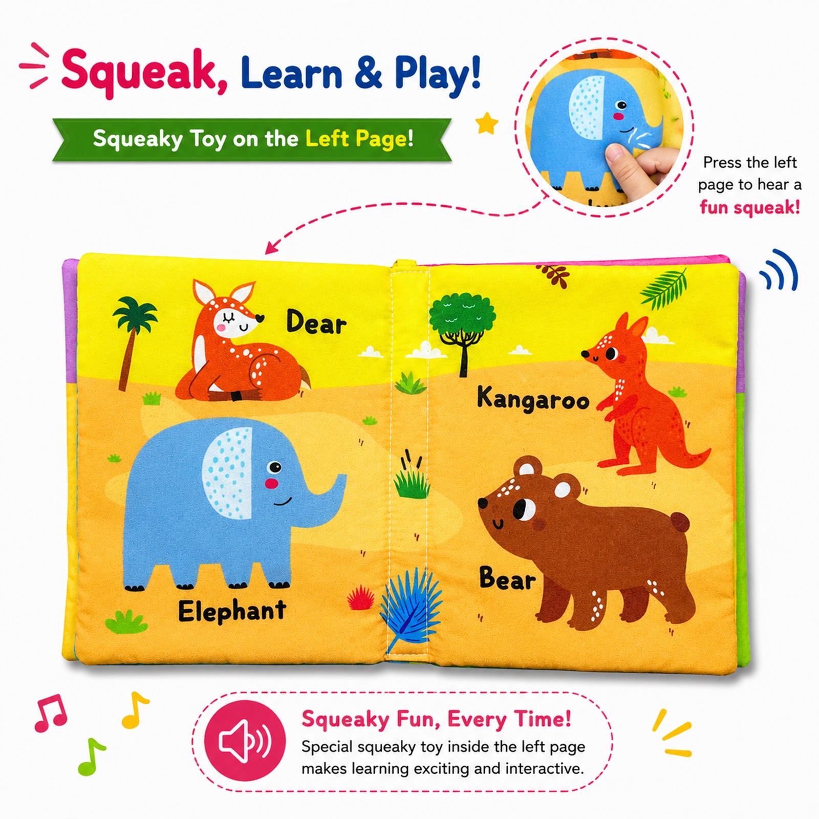 Fun With Animals Cloth Book - Crinkling sound feature