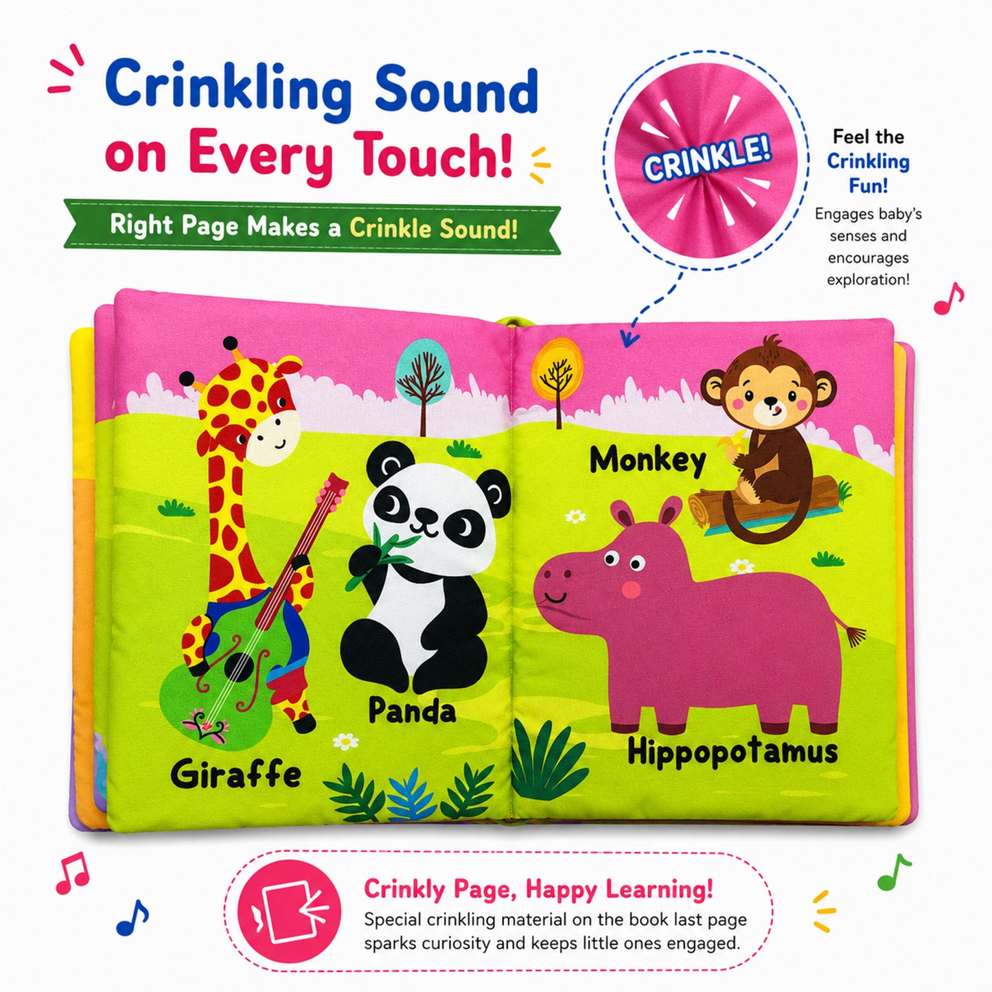 Fun With Animals Cloth Book - Teether and hanging ring