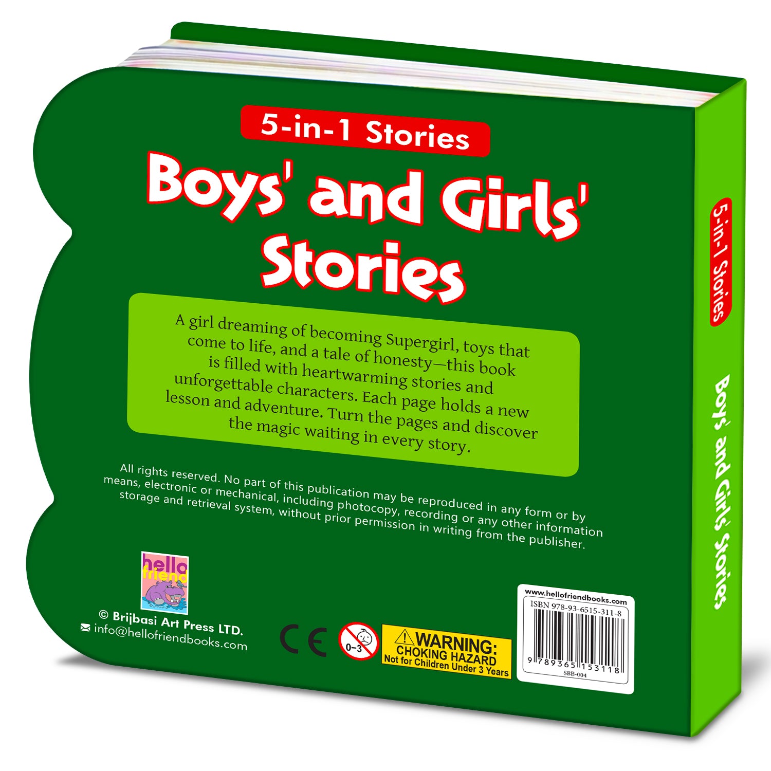5-in-1 Boys' and Girls' Stories - Back cover with blurb and ISBN