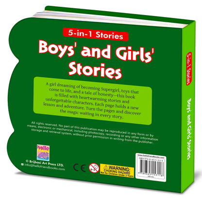 5-in-1 Boys' and Girls' Stories - Back cover with blurb and ISBN
