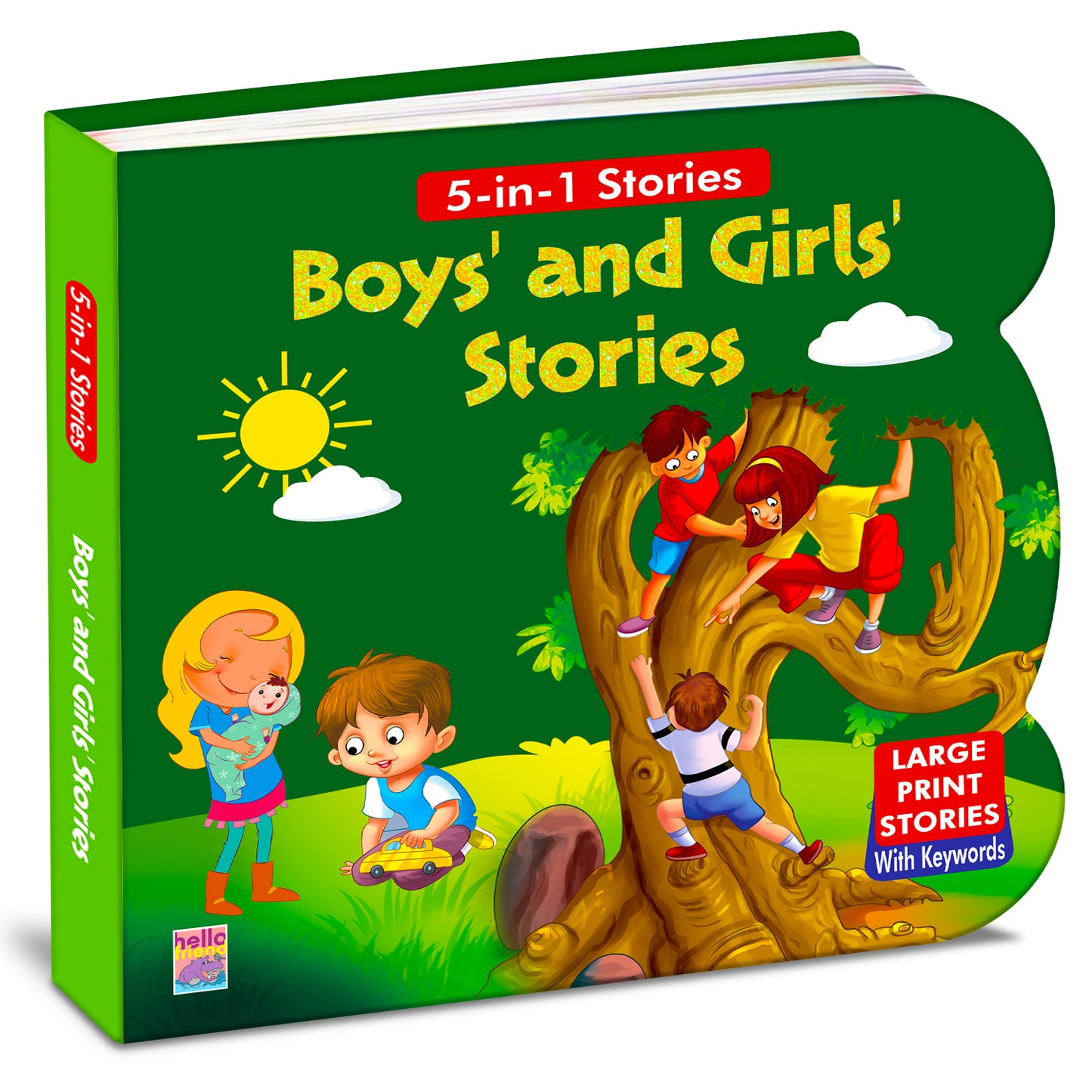 5-in-1 Boys' and Girls' Stories - Front cover 3D view shaped board book