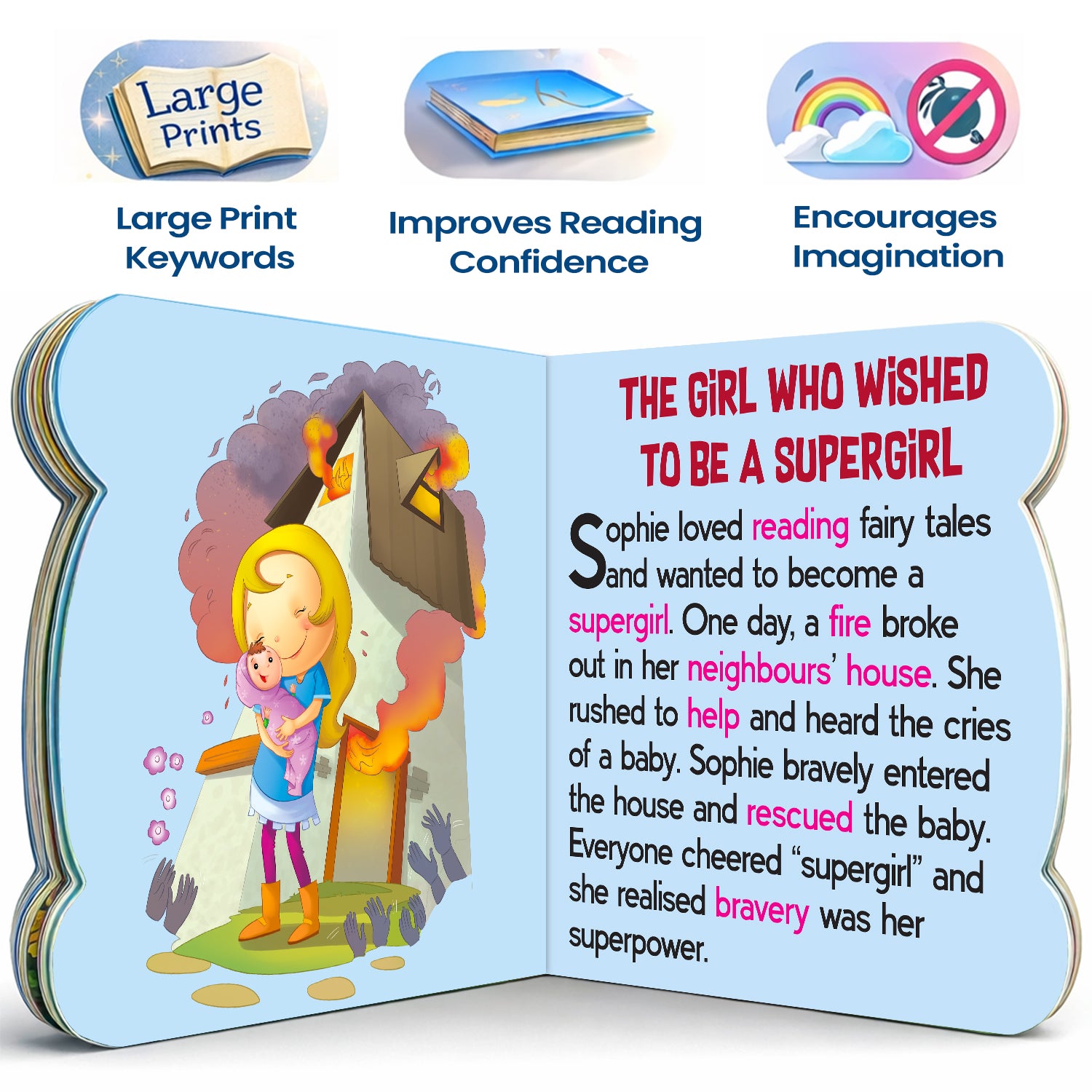 5-in-1 Boys' and Girls' Stories - Interior spread The Girl Who Wished to be a Supergirl with features