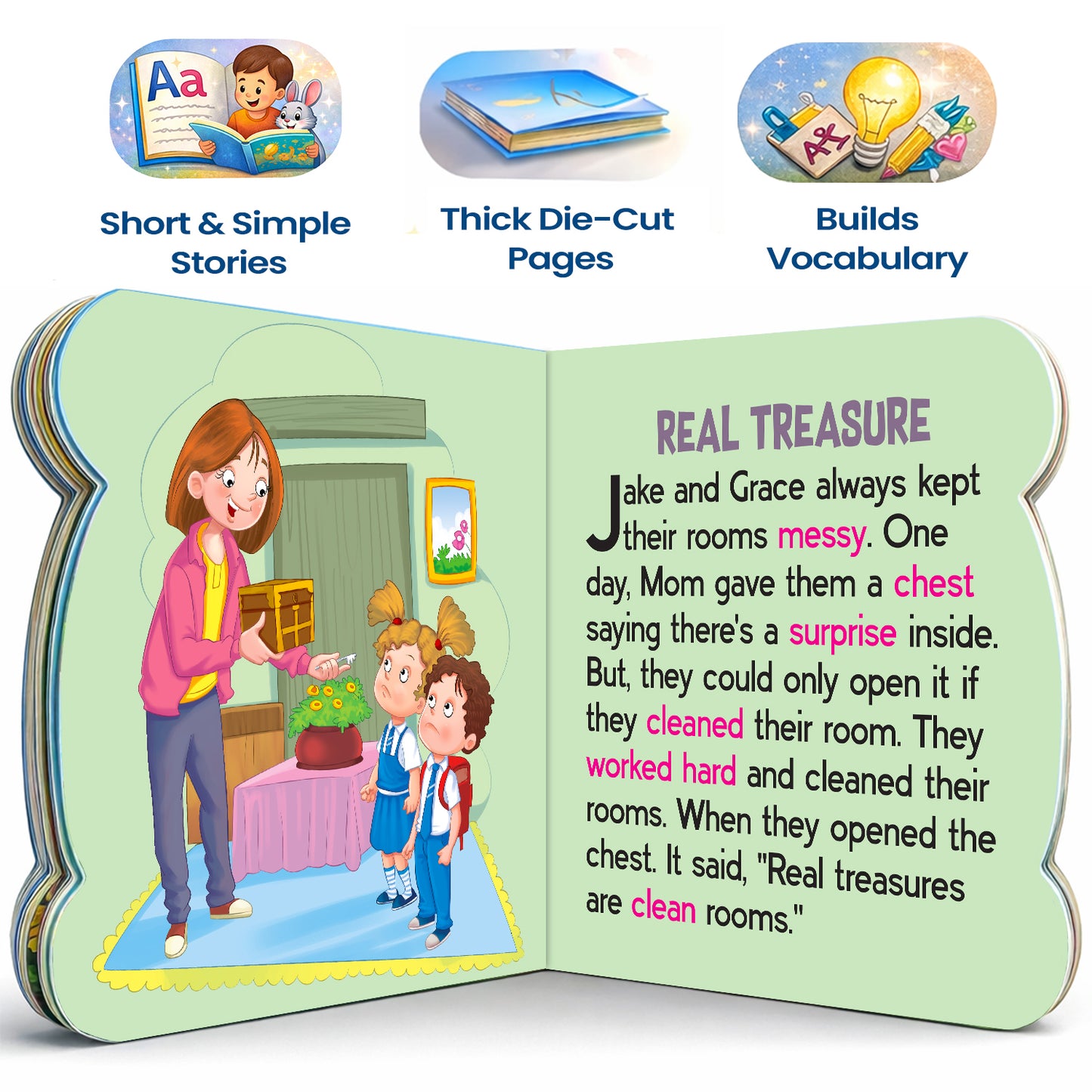 5-in-1 Boys' and Girls' Stories - Interior spread Real Treasure story with features