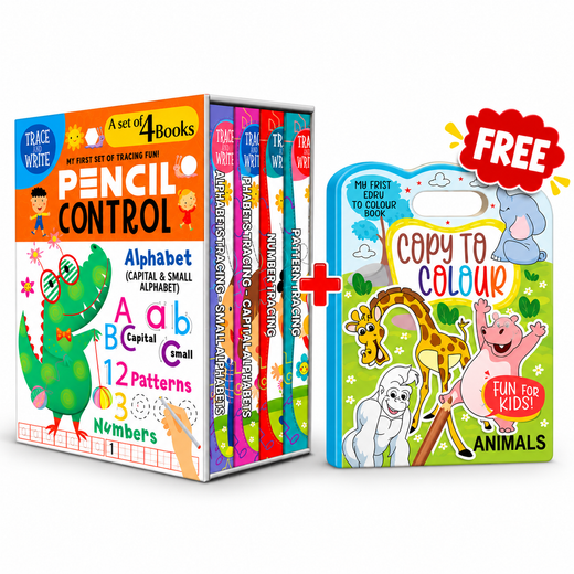 Pencil Control & Early Learning Combo – 4 Books + FREE Copy to Colour Book