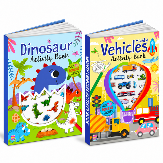 Mighty Vehicles & Dinosaurs – 2-Book Sticker Activity Combo