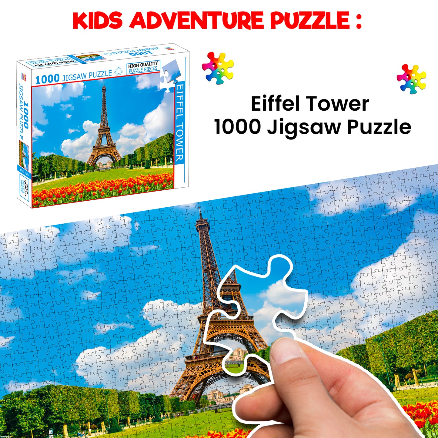Eiffel Tower Jigsaw Puzzle | 1000 Piece Educational Puzzle for Kids & Adults | Landmark Brain Boosting Puzzle