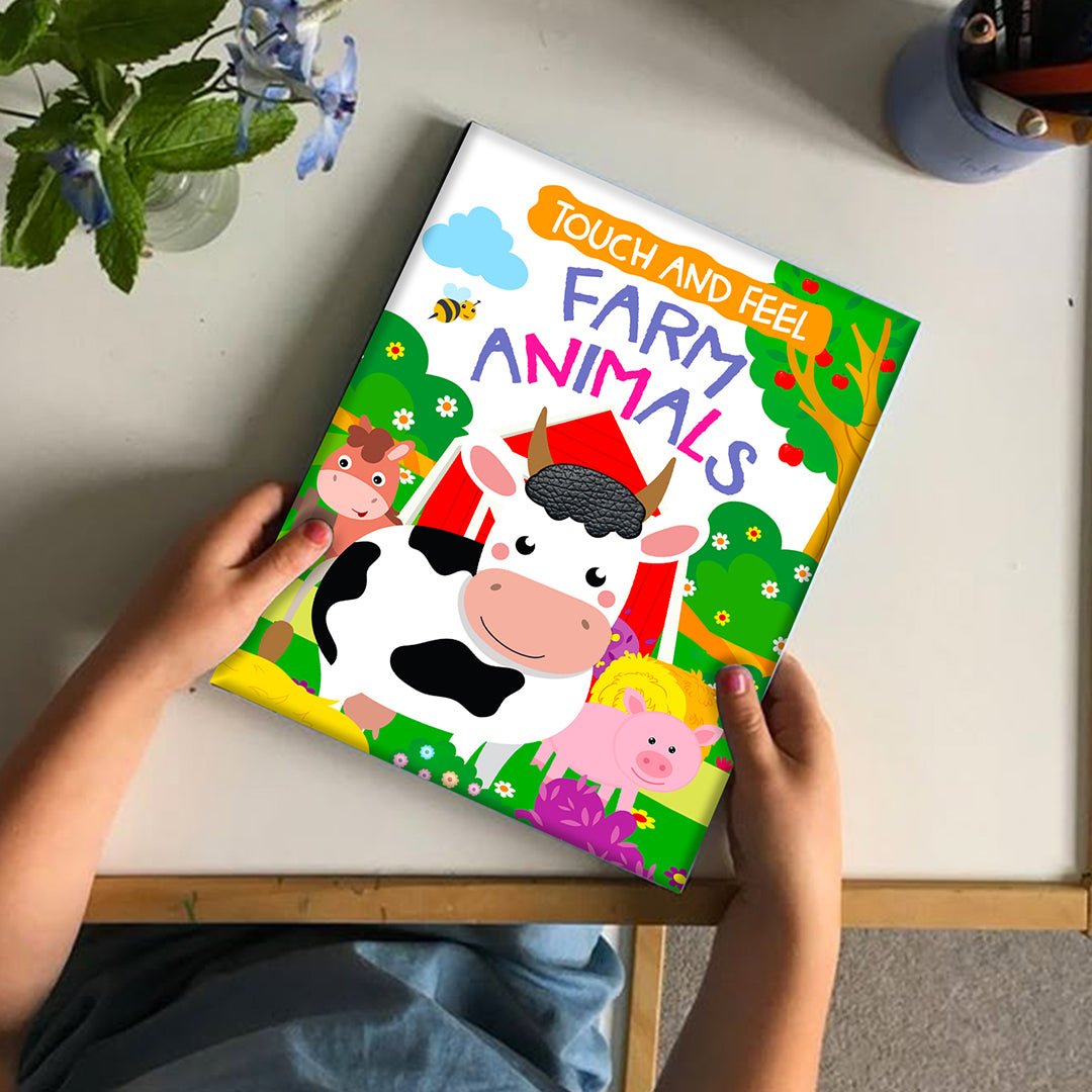 Touch and Feel Farm Animals Board Book back cover showing ISBN 9789355418630 - TFB-002 with series titles